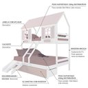 Ver imagem 4 de Beliche Casal/ Solteiro Casinha Bela 02 Gavetas Rosa Kit Escada/Escorregador - Madeira Maciça