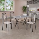 Ver imagem 1 de Conjunto de Mesa Tubular 100x60cm Tampo em Granito Ocre com 4 Cadeiras Lívia Prata/Botanic Bege/Mart