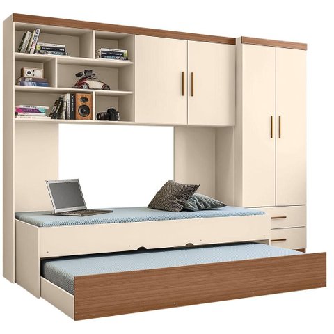Quarto Infantil Chiara com Cama Auxiliar Off White Carvalho - Phoenix