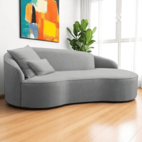 Divã Recamier Sofá Curvo Sala de Tv e Estar Recepção Inglaterra 150cm Lado Direito Linho Cinza- Mabe