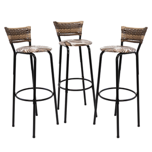 Kit 3 Banquetas 80cm para Balcão Ilha Bancada Área Gourmet Encosto em Junco Banco Itagold