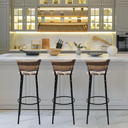 Ver imagem 6 de Kit 3 Banquetas 80cm para Balcão Ilha Bancada Área Gourmet Encosto em Junco Banco Itagold