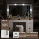 Ver mais imagens de Penteadeira Camarim Liz com Espelho LED 7 Gavetas Off White e Freijo