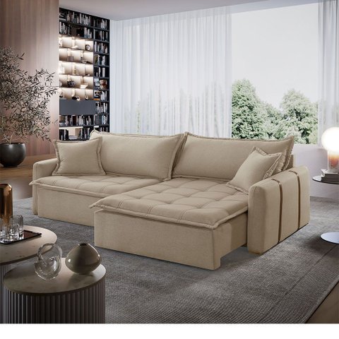Sofá Cama Linho em Madeira Eucalipto 200cm Braço 20cm Arizona Meu Sofá Online