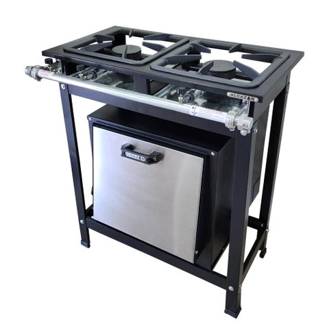 Fogão Alta Pressão 2 Bocas Alcazon com Forno 60 Litros Tampa Inox Acz-007+aczf-002