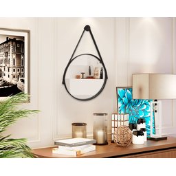 Espelho Redondo Decorativo 60cm Suspenso com Alça de Couro - 1