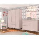 Ver imagem 2 de Jogo de Quarto Infantil Retrô Melinda Guarda Roupa, Cômoda com Porta e Mesinha Rosê - Phoenix Baby
