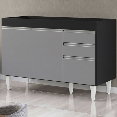 Balcão Gabinete 120cm 3 Portas 2 Gavetas Michigan Preto/Cinza - Lumil Móveis