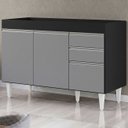 Ver imagem 1 de Balcão Gabinete 120cm 3 Portas 2 Gavetas Michigan Preto/Cinza - Lumil Móveis