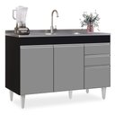 Ver imagem 1 de Balcão Gabinete 120cm 3 Portas 2 Gavetas Michigan Preto/cinza - Lumil Móveis