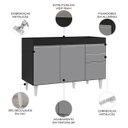 Ver imagem 3 de Balcão Gabinete 120cm 3 Portas 2 Gavetas Michigan Preto/Cinza - Lumil Móveis