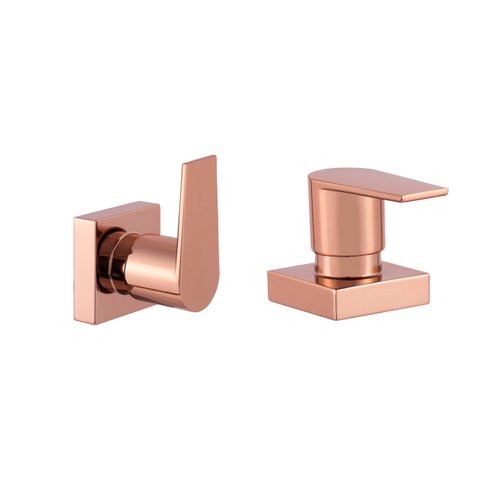 Kit 2 Acabamento para Banheiro Alavanca Quadrado Rose Gold Brilhante Registro Chuveiro Padrão Deca