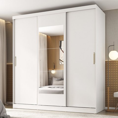 Guarda-Roupa 3 Portas com Espelho Araçá CabeCasa MadeiraOriginals Branco