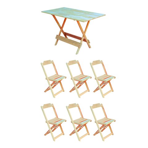 Conjunto Mesa de Madeira Dobrável 120x70 sem Pintura/Crua 6 Cadeiras
