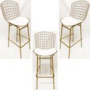 Ver imagem 1 de Kit 3 Banquetas BERTÓIA dourado fosco assento branco tubular altura 70cm - Poltronas do Sul