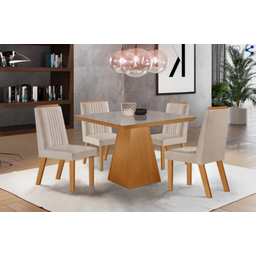 Mesa de Jantar Prada 90x90 com 4 Cadeiras Riveira Lj Móveis - 1