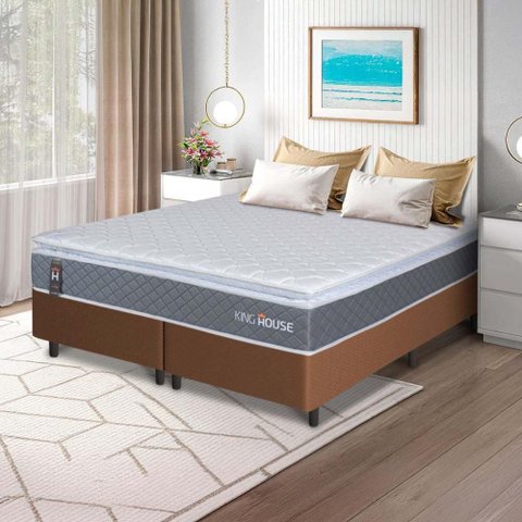 Conjunto Box Marrom Luanda Cinza Espuma D28 King 193x203x62 - King House