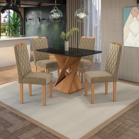 Conjunto Sala de Jantar Luna Kappesberg 4 Cadeiras Veludo Bege