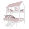 Beliche Casal/ Solteiro Casinha Encantada com Kit Escada/ Escorregador Madeira Maciça Branco/ Rosa - 2