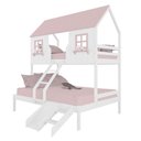 Ver imagem 2 de Beliche Casal/ Solteiro Casinha Encantada com Kit Escada/ Escorregador Madeira Maciça Branco/ Rosa