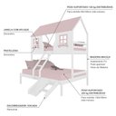 Ver imagem 4 de Beliche Casal/ Solteiro Casinha Encantada com Kit Escada/ Escorregador Madeira Maciça Branco/ Rosa
