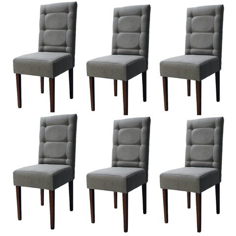 Kit 6 Cadeiras Sala de Jantar Estofadas Eloísa Veludo Cinza (liz Maria)