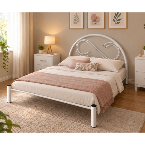 Cama Casal 1,40 de Ferro e Aço:Branco/Tamires