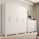 Ver imagem 1 de Conjunto Quarto Casal Guarda-Roupa 6 Portas Cômoda 8 Gavetas Papoulas Espresso Móveis Branco