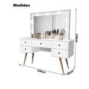 Ver imagem 3 de Penteadeira Camarim Anaisa com Banqueta Isa Leds e Espelho: Nature Gris