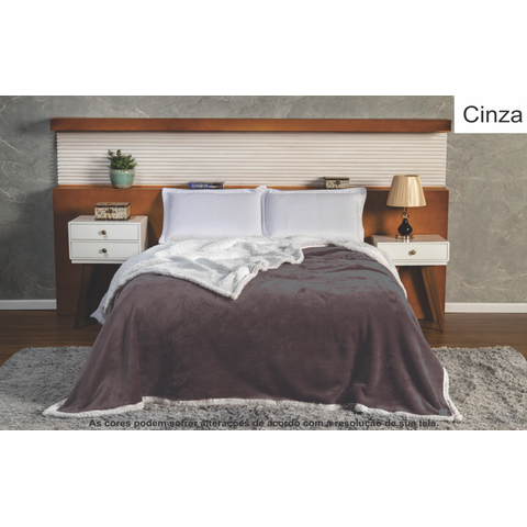 Manta Polar Queen Dupla Face Sherpa:cinza