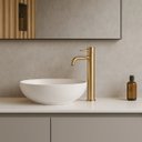 Ver imagem 2 de Torneira de Água Fria Bica Alta para Banheiro - Dourado Escovado - Dp6102 Drop Metais