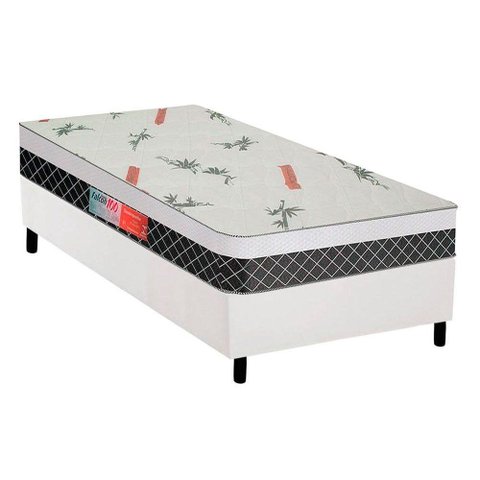 Cama Box Solteiro: Colchão Espuma Plumatex D28/EP Falcon Ultra Firme + Base CRC Courano White(