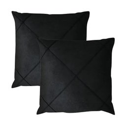 Kit 2 Capas para Almofada Drapeada em Veludo Quadrada 60x60 Preto - 1