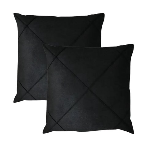 Kit 2 Capas para Almofada Drapeada em Veludo Quadrada 60x60 Preto