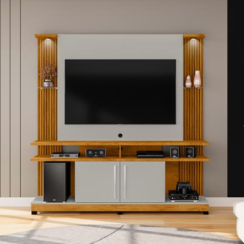 Estante Home para Tv até 60 Polegadas com Led e Prateleiras de Vidro Lumitech