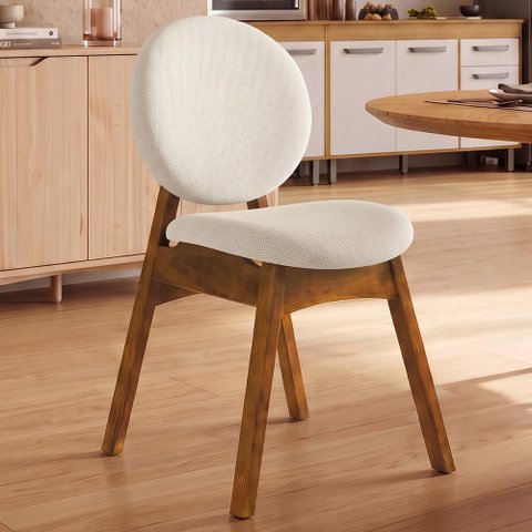 Cadeira para Sala de Jantar Cozinha Estofada Rattan Ibis L02 Linho Champagne - Lyam Decor