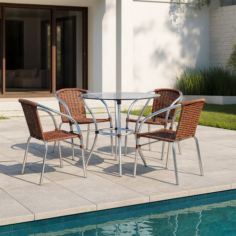 Conjunto Pool Mesa e 4 Cadeiras Alumínio Fibra Área Gourmet Acesse Móveis