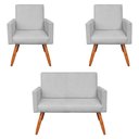 Ver imagem 1 de Kit 2 Poltronas e Namoradeira Nina Veludo Cinza Pés Palito Castanho - Slk Decor