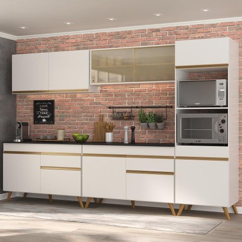 Cozinha Completa 5 Pç com Armário e Balcão Mp3689 Veneza Gw Multimóveis Branco/dourado
