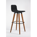 Ver imagem 3 de Banqueta Alta Preta Linea Luxo Pes de Madeira Maciça com Apoio para Os Pés 4 Unidades