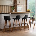 Ver imagem 1 de Banqueta Alta Preta Linea Luxo Pes de Madeira Maciça com Apoio para Os Pés 4 Unidades