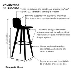 Banqueta Alta Preta Linea Luxo Pes de Madeira Maciça com Apoio para Os Pés 4 Unidades - 5