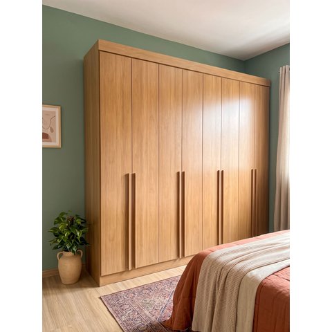 Guarda Roupa Casal 100% MDF 8 Portas 8 Gavetas com Cabideiros e Prateleiras 275x240x57cm Cinamomo