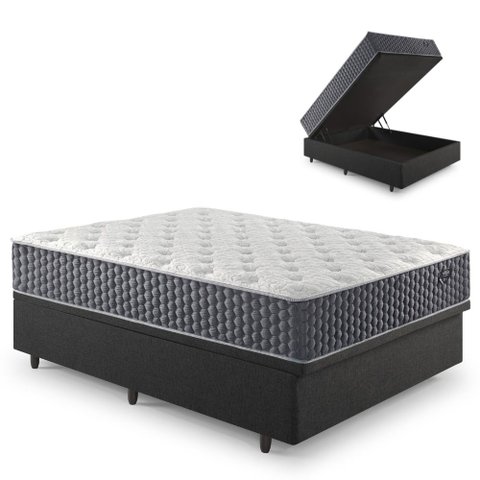 Base Box Baú Casal 138x188 Linho com Colchão Relax Fresh Molas Ensacadas