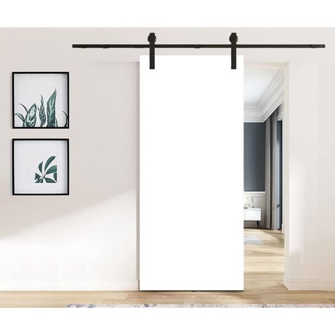Porta de Correr Laqueada Branca 210x70 Kit Celeiro Preto