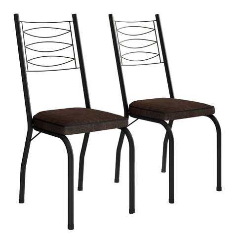 Kit 2 Cadeiras Aço Carbono Tubular Metálica Acabamento D-25 Luana Preto/imbuia