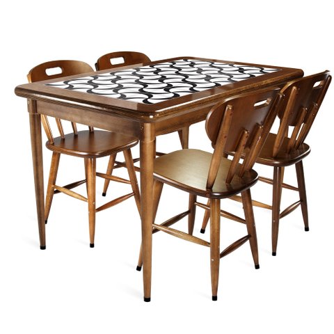 Mesa retangular com 4 cadeiras para sala de jantar com azulejo - Luar