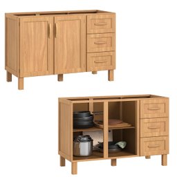 Armário de Cozinha Modular Freijó 4 Peças: Balcão, Aéreo, Paneleiro e Torre Quente Madeira Pinus - T - 5