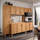 Ver imagem 1 de Armário de Cozinha Modular Freijó 4 Peças: Balcão, Aéreo, Paneleiro e Torre Quente Madeira Pinus - T