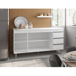 Balcão de Cozinha Andréia 150cm Branco + Tampo - AJL Móveis - 2
